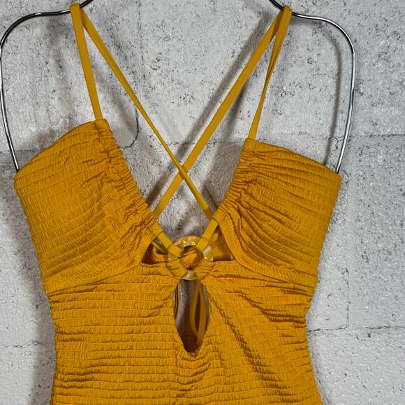 Isabella Rose Maza Textured Multi Way One Piece Swimsuit Marigold, Medium $148 - Picture 2 of 16
